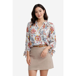Nicole Miller White Floral Blouse L
